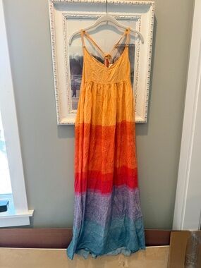 Anthropologie Yellow Orange Pink Purple Blue Ombre Maxi Dress